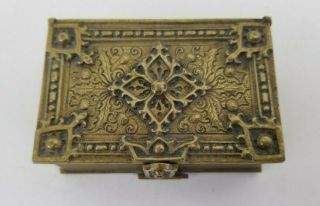 Antique German? Ornate Cast Brass Book Box Trinket Pill Jewelry Casket Vintage