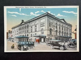 Metropolitan Opera House,  Classic Cars,  Philadelphia Pa Vintage Wb Postcard