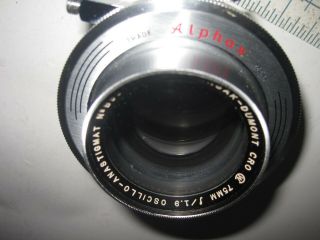 Vintage Alphax Wollensak Shutter Lens 75mm f/1.  9 Dumont Cro Oscillo Anastigmat 2
