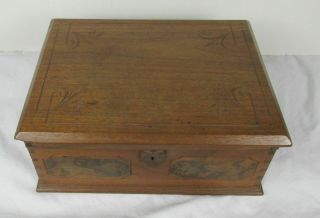 Antique English Victorian Walnut Jewelry Box Dovetailed And Burl Decorated