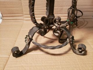 Antique 1920 ' s Wrought Iron & Brass Table Lamp flowers cage 3
