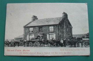 Old Postcard Cat And Fiddle Very Busy Horses And Carts And An Early Car