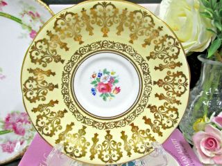 AYNSLEY tea cup and saucer Yellow & gold gilt floral pink rose teacup Low Doris 3