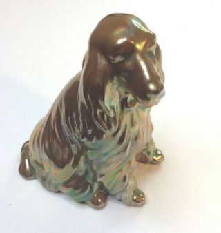 Zsolnay Hungarian Iridescent Gold Green Art Pottery Cocker Spaniel Dog Figurine