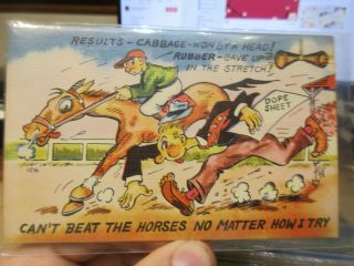 Other Old Bawdy Comic Funny Cartoon Postcard Horse Derby Race Jockey Runner Men