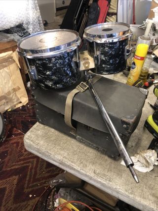 Vintage 1960s,  1969 Ludwig Black Diamond Pearl Bongo Drums W/ Arm For Stand Case