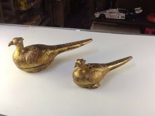 Vintage Pair Gilded Brass/bronze/cast Iron Bird Pheasant Incense Burners