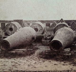 C 1880 U.  S.  Battery At Charlestown Navy Yard W Cannon & Cannon Balls,  Boston Ma