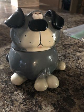 Russ Berrie Douglas Puppy Dog Trinket Box,  Gray Dog,  &