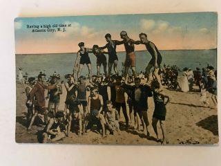 Having A High Old Time At Atlantic City Jersey Swimmers Pyramid Postcard