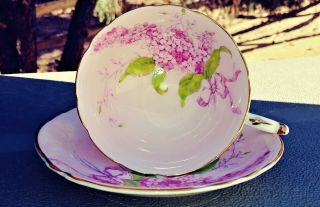Paragon " Lilac " Pink Tea Cup & Saucer Scallops Floral Bows Vgc Vintage England