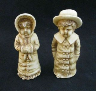 Set Of 2 Antique Porcelain Hand Crafted Finger Puppets Boy & Girl