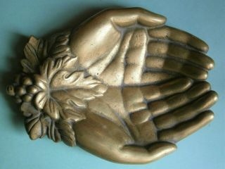 Cast Brass Figural Hands With Holly Leaves Desk Tray From The Early 1900 
