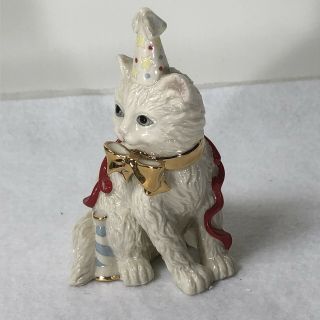 Lenox White Birthday Cat Party Good Bow Figurine 3