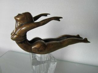 Vintage 1930s Art Deco Bronze Nude Lady Car Mascot Hood Ornament Sculpture