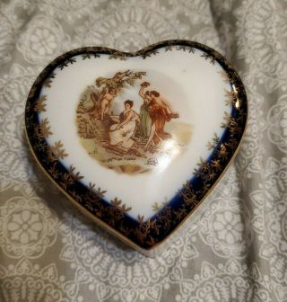 Vintage Pm Martinroda Porcelain Hand Painted Trinket Box Made In E.  Germany 1942