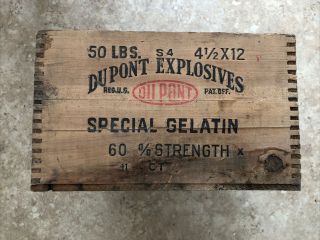 Vintage Wooden Crate Dupont Explosives Gelatin Wood Box 60