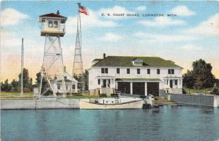 Ludington Mi 1930 - 45 View Of U.  S.  Coast Guard Life Saving Station Vintage 593