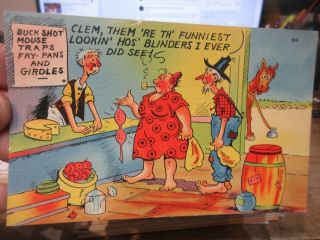 Other Old Bawdy Comic Funny Cartoon Postcard Cheese Shop Hillbilly Woman No Bra
