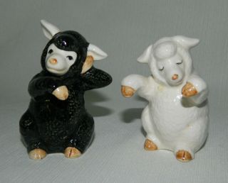 Fitz & Floyd Sheep Lamb Salt & Pepper Black White Ceramic