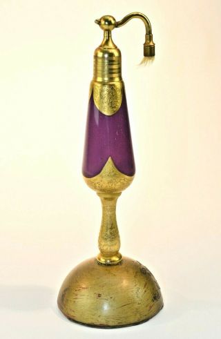 Antique Bohemian Moser Enameled Gold Purple Glass Perfume Scent Bottle