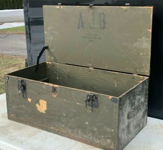 Wwii Dated 1943 Antique Wood Foot Locker Military Us Trunk Chest Green