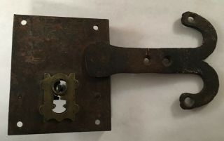 Antique Hand Forged Wrought Iron Brass Architectural Lock Latch Aafa Folk Art