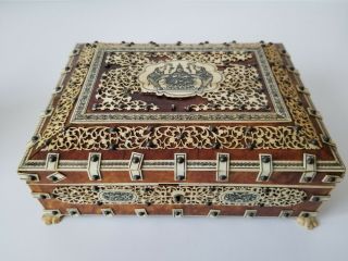 Antique Anglo - Indian Vizagapatam Box Tortoiseshell Sandalwood Ivory Box