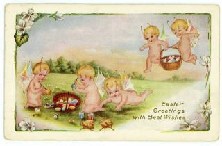 Vintage Postcard Easter Greetings With Best Wishes 5 Fairies Whitney