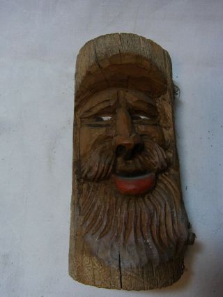 Vintage German Black Forest Carved Wood Wall Ornament Gnome Face I