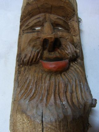 Vintage German Black Forest Carved Wood Wall Ornament Gnome Face I 2