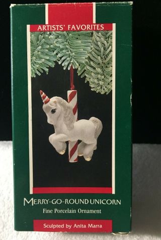 1989 Fine Porcelain Hallmark Keepsake Christmas Ornament Merry Go Round Unicorn