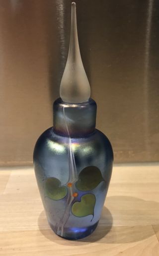 Stuart Abelman Art Glass Signed 1986 Blue Hearts Iridescent Perfume 3 1/2” B1 Ay