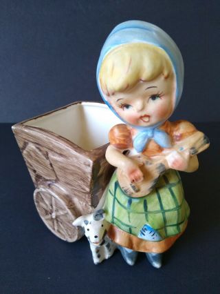 Vintage Hummel - Like Wagon Girl With Dog Porcelain Figurine Ceramic Planter/vase