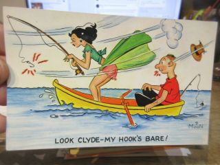 Other Old Bawdy Comic Funny Cartoon Postcard Fishing Fisherman Boat Woman 