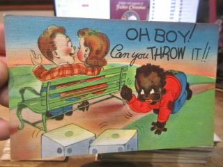 Vintage Old Pennsylvania Postcard Bawdy Comic Black African American Boy Dice
