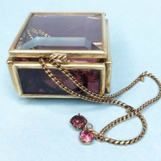 Small Pink Glass Brass Curio Case Trinket Box
