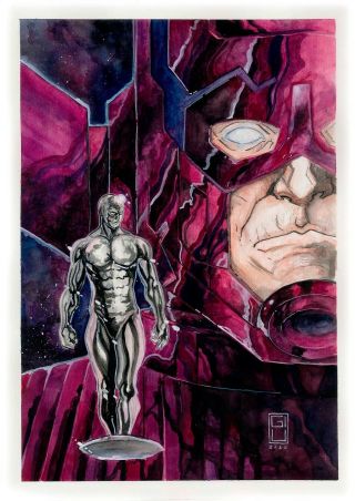 Silver Surfer (11 " X17 ") And Unique 1/1 Comic Art By Giuly Andrew