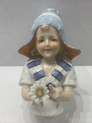Antique Porcelain Galluba & Hofmann Half Doll Dutch Girl Handing Flower 5739