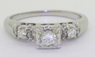 Vintage 14k Wg.  32ctw Vs/g Diamond 3 - Stone Wedding/engagement Ring Size 6.  5