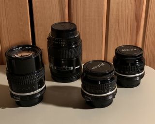 4 Vtg Nikkor Nikon Lenses 50mm 1:2,  Nikkor 135mm,  1:3.  5,  Af Nikkor 28 - 85mm 1:3.  5