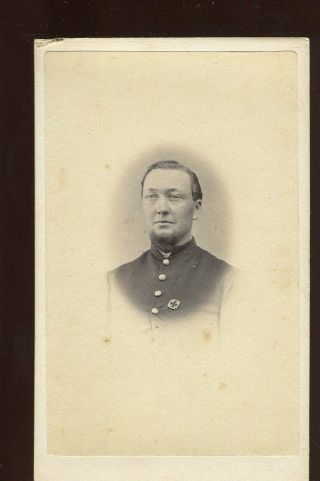 Military Man With Cross Pin On Chest Antique Cdv Photo
