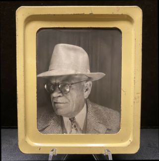 Dangerous Scientist Schemes In White Fedora 1930s Photomatic Photobooth Photo