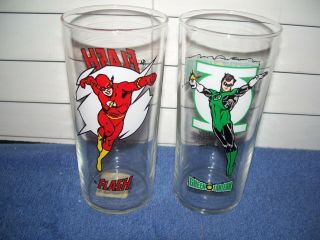 Rare Set Of Flash & Green Lantern Dc Powers 6 " Glass Glasses