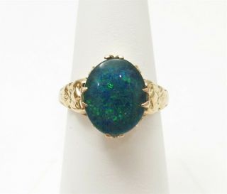 Vintage 14k Yellow Gold Doublet Opal Fancy Sides Solitaire Ring Size 6.  25