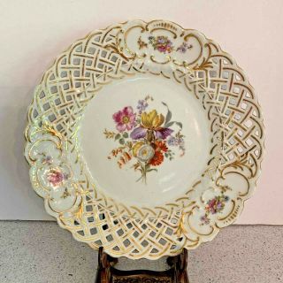 Vintage Royal Vienna Porcelain Cabinet Display Plate Hand Painted Floral Lattice
