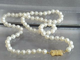 Vintage 585 14k Yellow Gold Mikimoto Pearl Necklace Bl Blue Lagoon