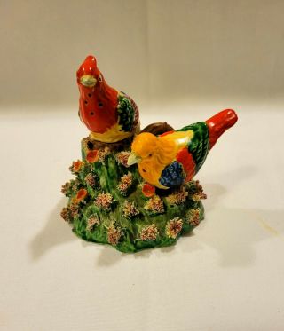 Vintage Colorful Birds On A Stump Salt And Pepper Shakers,  Japan,  Cork Toppers