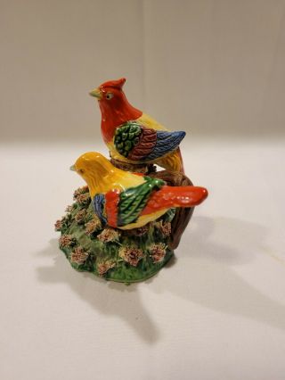 Vintage Colorful Birds on a stump Salt and Pepper Shakers,  Japan,  Cork toppers 2