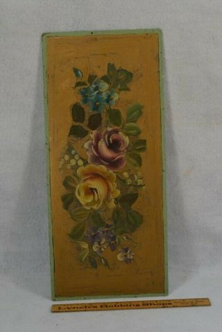 Painting Roses Oil On Board 9 X 20.  5 Pink Yellow Green 19th C Antique